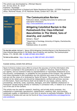 Mitigating Colorblind Racism in the Postnetwork Era: Class-Inflected Masculinities in the Shield, Sons of Anarchy, and Justified Michael L