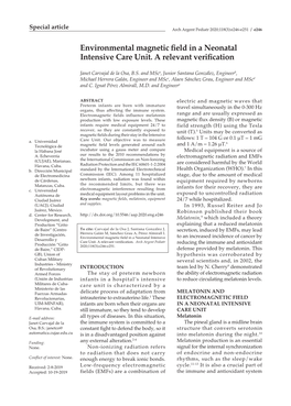 Environmental Magnetic Field in a Neonatal Intensive Care Unit. a Relevant Verification