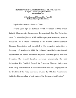 Twenty Years Ago, the Lutheran World Federation and the Roman Catholic Church Received A