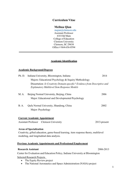 Curriculum Vitae Meihua Qian