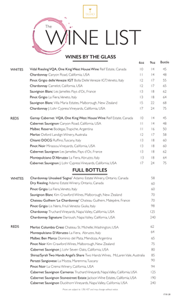 Wines by the Glass Full Bottles