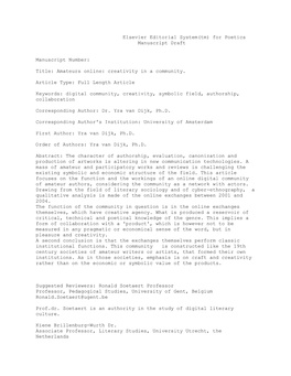 Elsevier Editorial System(Tm) for Poetics Manuscript Draft Manuscript
