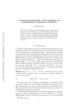 A Henstock-Kurzweil Type Integral on 1 Dimensional Integral Currents