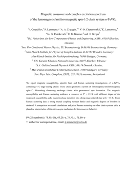 Magnetic Crossover and Complex Excitation Spectrum of the Ferromagnetic/Antiferromagnetic Spin-1/2 Chain System Α-Tevo4