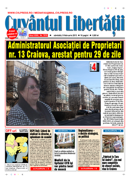 Administratorul Asociaţiei De Proprietari Nr. 13 Craiova, Arestat Pentru 29 De Zile Administratorul Aso- Ciaţiei De Proprietari Nr
