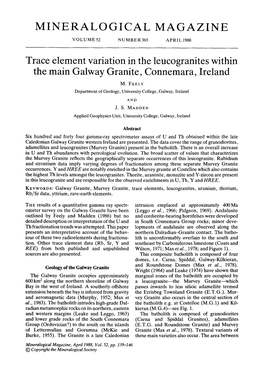 MINERALOGICAL MAGAZINE Trace Element Variation in The