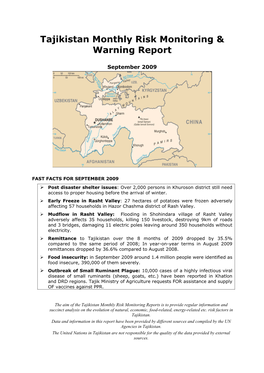 Tajikistan Monthly Risk Monitoring & Warning Report
