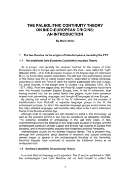 The Paleolithic Continuity Theory on Indo-European Origins: an Introduction