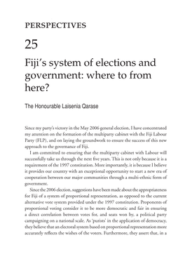 Perspectives Fiji's System of Elections and Government