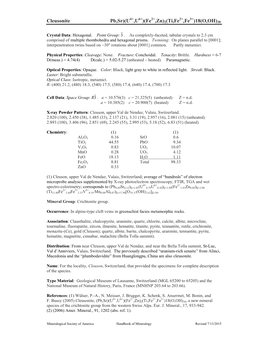 Cleusonite Pb,Sr)(U ,U )(Fe ,Zn)2(Ti,Fe ,Fe )18(O,OH)38