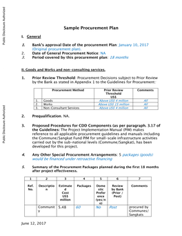 Sample Procurement Plan