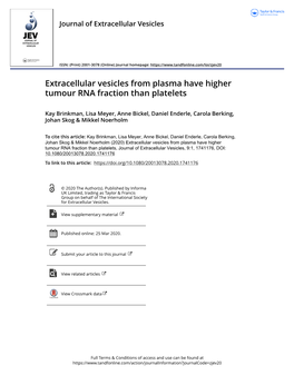 Extracellular Vesicles from Plasma Have Higher Tumour RNA Fraction Than Platelets