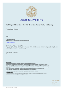 Modelling and Simulation of the Fifth-Generation District Heating and Cooling