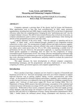 Lean, Green, and Solid State: Measuring and Enhancing Computer Efficiency