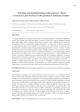 Breeding and Feeding Biology of the Gurney's Hawk Geranoaetus