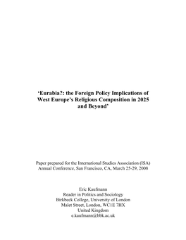 'Eurabia?: the Foreign Policy Implications of West Europe's