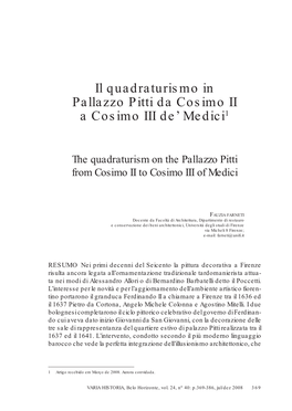 Il Quadraturismo in Pallazzo Pitti Da Cosimo II a Cosimo III De' Medici1