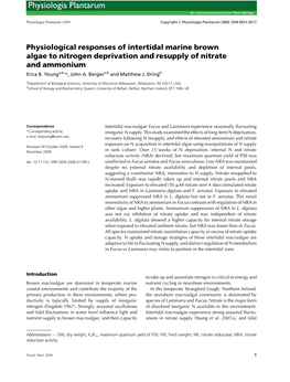 Physiological Responses of Intertidal Marine Brown Algae to Nitrogen Deprivation and Resupply of Nitrate and Ammonium Erica B