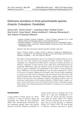 Defensive Secretions in Three Ground-Beetle Species (Insecta: Coleoptera: Carabidae)