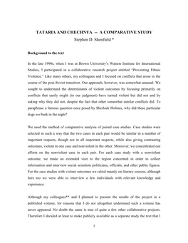 TATARIA and CHECHNYA -- a COMPARATIVE STUDY Stephen D