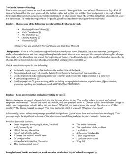 7Th Grade Summer Reading You Are Encouraged to Read As Much As Possible This Summer! Your Goal Is to Read at Least 20 Minutes a Day