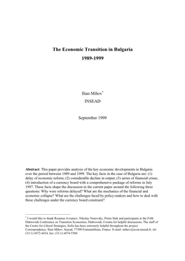 The Economic Transition in Bulgaria 1989-1999