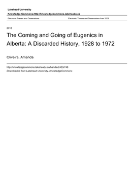 The Coming and Going of Eugenics in Alberta: a Discarded History, 1928 to 1972