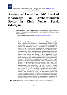 Analysis of Local Tourists' Level of Knowledge on Archaeotourism Sector in Kinta Valley, Perak (Malaysia)