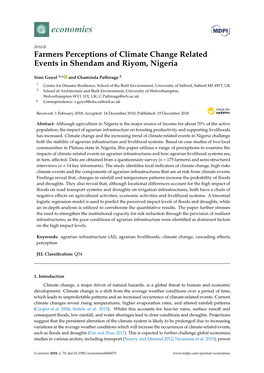 Farmers Perceptions of Climate Change Related Events in Shendam and Riyom, Nigeria