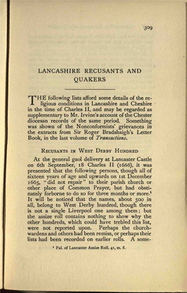 Lancashire Recusants and Quakers