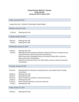 Acting Chairman Michael S. Piwowar Public Calendar January 20, 2017 to May 4, 2017