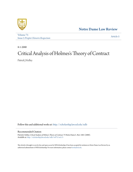 Critical Analysis of Holmes's Theory of Contract Patrick J