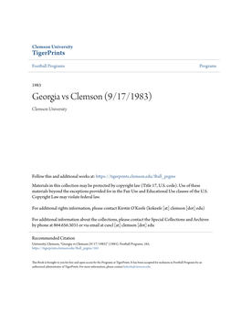 Georgia Vs Clemson (9/17/1983) Clemson University