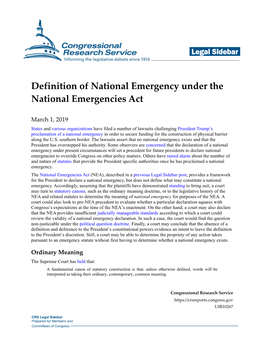 Definition of National Emergency Under the National Emergencies Act