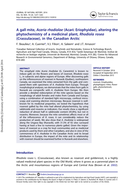 Altering the Phytochemistry of a Medicinal Plant, Rhodiola Rosea (Crassulaceae), in the Canadian Arctic F