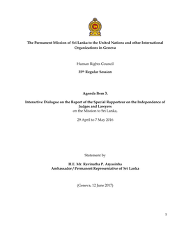 The Permanent Mission of Sri Lanka to the United Nations and Other International Organizations in Geneva