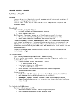 Vestibular Anatomy & Physiology By: Nicholas E. F. Hac, MD Overview