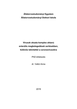 Állatorvostudományi Egyetem Állatorvostudományi Doktori Iskola