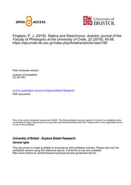 Statius and Stesichorus. Ariadne: Journal of the Faculty of Philosophy at the University of Crete, 22 (2016), 45-56