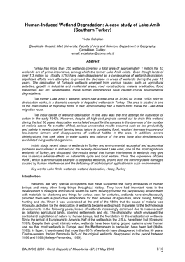 Human-Induced Wetland Degradation: a Case Study of Lake Amik (Southern Turkey)