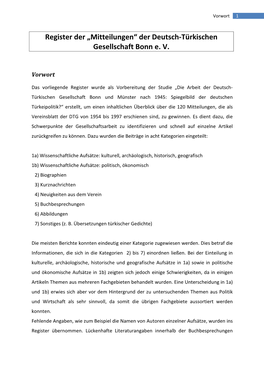 Register Der „Mitteilungen“ Der Deutsch-Türkischen Gesellschaft Bonn E