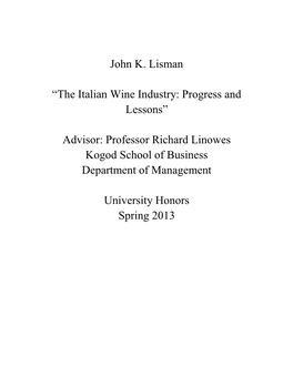 The Italian Wine Industry: Progress and Lessons”