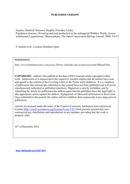 Polomka, Lesley Population Structure, Flowering and Seed Production I