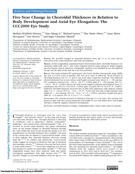 Five-Year Change in Choroidal Thickness in Relation to Body Development and Axial Eye Elongation: the CCC2000 Eye Study