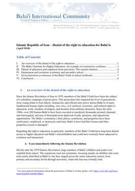 Islamic Republic of Iran – Denial of the Right to Education for Bahá’Ís (April 2018)