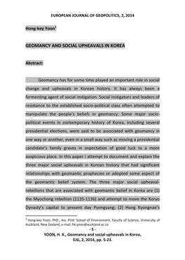 Geomancy and Social Upheavals in Korea