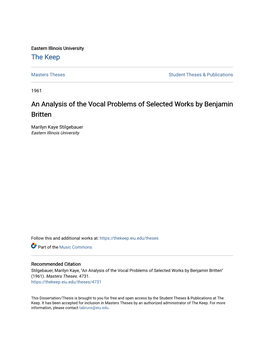 An Analysis of the Vocal Problems of Selected Works by Benjamin Britten