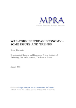 War-Torn Eritrean Economy – Some Issues and Trends