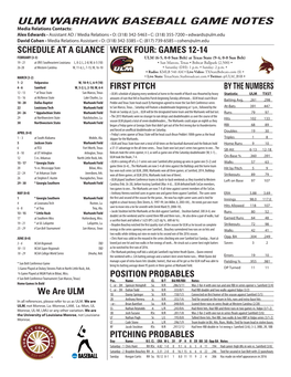 ULM WARHAWK Baseball Game Notes