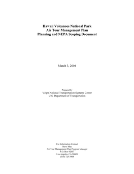 Hawaii Volcanoes National Park Air Tour Management Plan Planning and NEPA Scoping Document